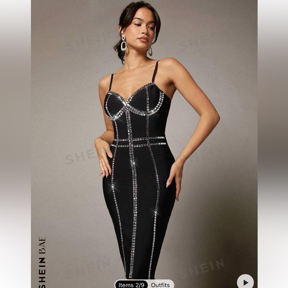 SHEIN black embellished knee length dress